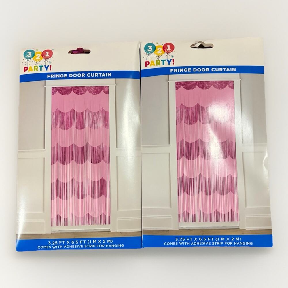 Pink Fringe Door Curtain 2 Pack Party Streamer Backdrop 3.25x6.5ft Scalloped